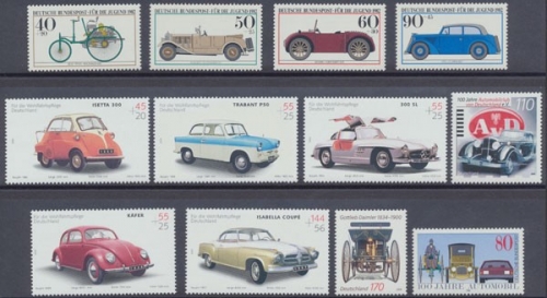 Deutschland (BRD), Automobile, 12 verschiedene Marken, postfrisch / MNH