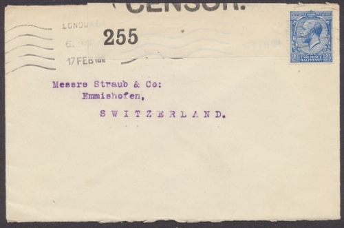 Großbritannien, Zensurbeleg 1916