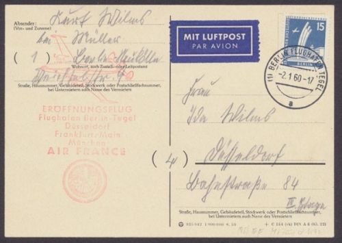 Berlin, Michel Nr. 145, Luftpostkarte der Air France