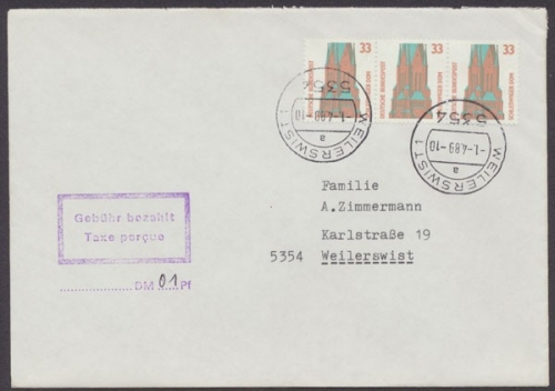 Weilerswist, Gebühr bezahlt Stempel