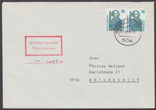 Weilerswist, Gebühr bezahlt Stempel