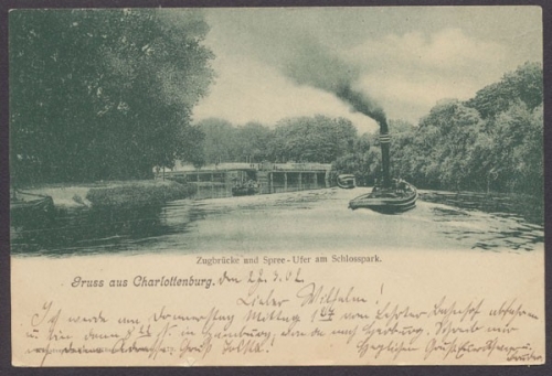 Berlin - Charlottenburg, Zugbrücke und Spree Ufer am Schlosspark