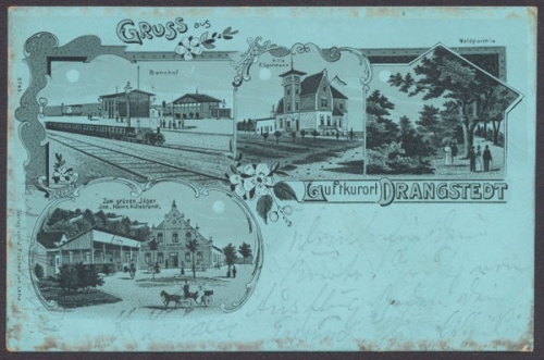 Drangstedt (LK Cuxhaven), Bahnhof, Villa Spormann, Waldpartie, Zum grünen Jäger Inh. H. Hillebrandt