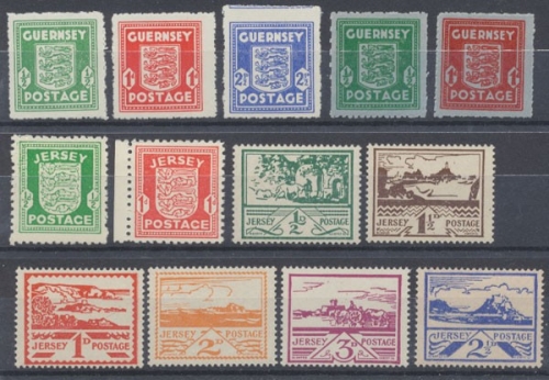 Kanalinseln Guernsey & Jersey, MiNr. 1-3, 4-5, Jersey 1-2, 3-8, postfrisch