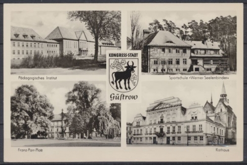 Güstrow, pädagogisches Institut, Sportschule, Franz-Parr-Platz, Rathaus, Wappen