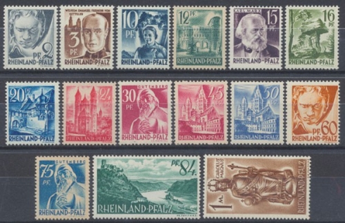 Französische Zone Rheinland Pfalz, MiNr. 1-15, postfrisch