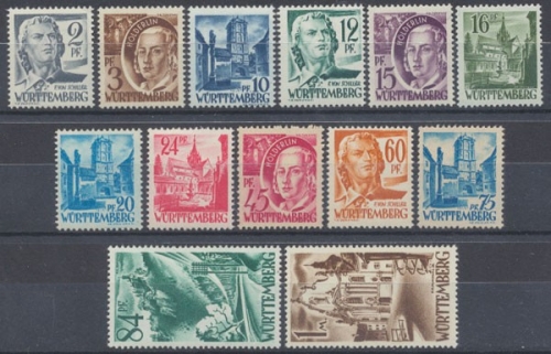Französische Zone Württemberg, MiNr. 1-13, postfrisch