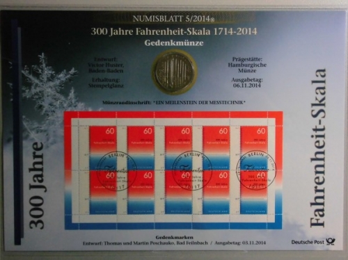 BRD, Numisblatt 5/2014, 300 Jahre Fahrenheit-Skala