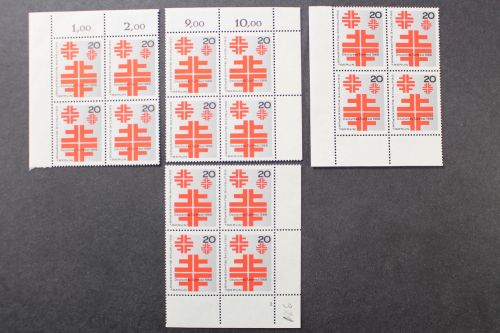 Berlin, MiNr. 321, alle 4 Eckrandvierer, FN 1, postfrisch