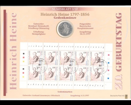 BRD Numisblatt 3/1997, Heinrich Heine ohne Runen