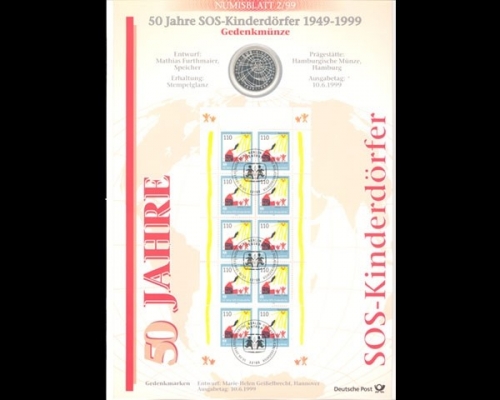 BRD, Numisblatt 2/1999, 50 Jahre SOS Kinderdörfer