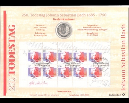 BRD, Numisblatt 3/2000, Johann Sebastian Bach