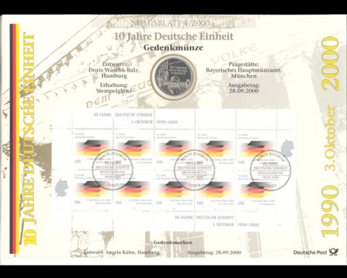 BRD, Numisblatt 4/2000, 10 Jahre Deutsche Einheit