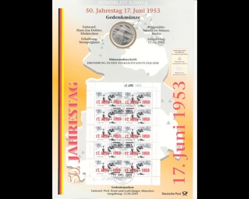 BRD, Numisblatt 3/2003, 50. Jahrestag 17. Juni 1953