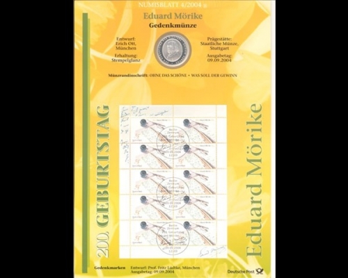 BRD, Numisblatt 4/2004, Eduard Mörike