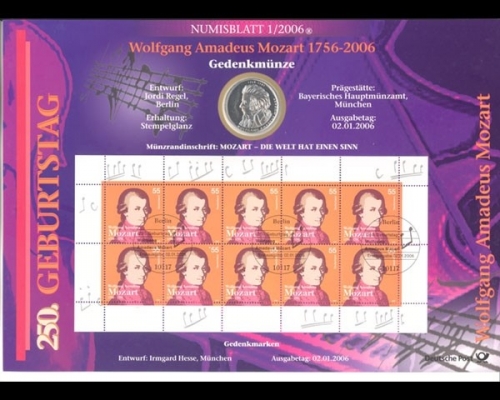 BRD, Numisblatt 1/2006, Wolfgang Amadeus Mozart