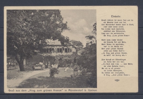 Münsterdorf, bei Itzehoe, "Krug zum grünen Kranze", Karte mit Vers