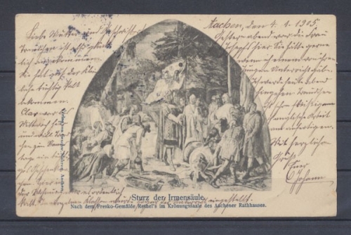 Aachen, Sturz der Irmensäule, nach dem Fresko - Gemälde Rethel's im Krönungssaale des Aachener Rathauses