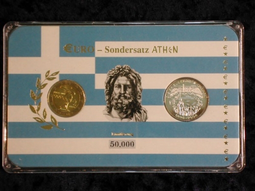 Griechenland, 2 Euro Sondersatz Athen mit Medaille