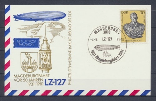 DDR, MiNr. 2579 Zeppelin-Karte zur Erinnerung an die Fahrt von LZ 127