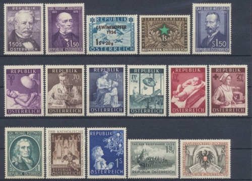Österreich, MiNr. 996-1011, Jahrgang 1954, postfrisch