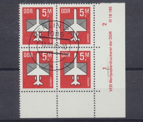 DDR, MiNr. 2967, Viererblock, Ecke rechts unten, gestempelt