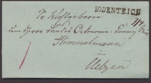 Bodenteich, Brief ohne Inhalt nach Uelzen