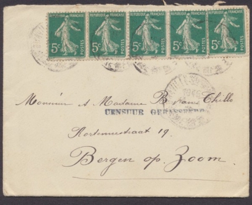 Frankreich, Zensurbrief aus dem Jahr 1916, Bedarfsbeleg
