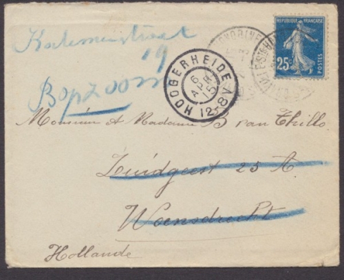 Frankreich, Zensurbrief aus dem Jahr 1915, Bedarfsbeleg