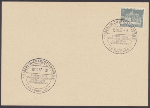 Berlin, Sonderstempel, 18.10.57, Postgewerkschaft