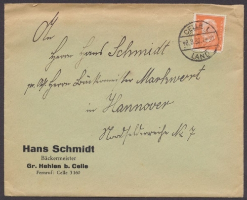 Celle 1 Land, Stempel auf Brief, 1932