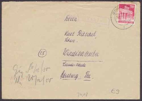 Vahlen über Uslar, Landpoststempel auf Brief, 1950
