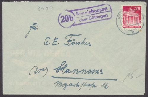 Benniehausen über Göttingen, Landpoststempel auf Bedarfsbrief, 1949