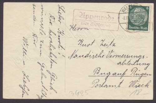 Appenrode über Walkenried, Landpoststempel auf AK, 1934
