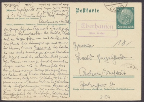 Eberhausen über Uslar, Landpoststempel auf Ganzsache