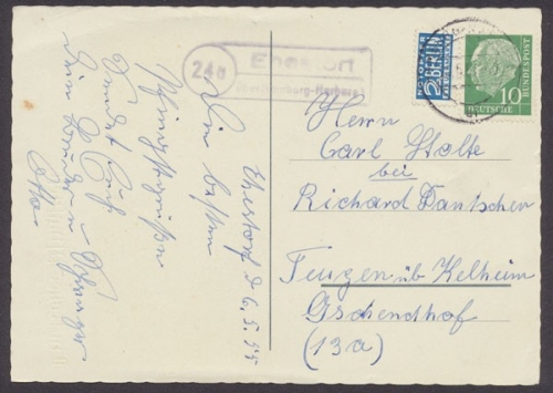 Ehestorf über Hamburg-Harburg, Landpoststempel auf AK, 1955