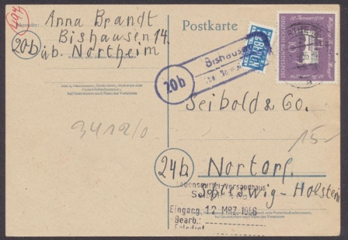 Bishausen über Nörten - Hardenberg, Landpoststempel auf Postkarte, 1956