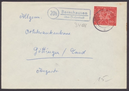 Bernshausen über Duderstadt, Landpoststempel auf Brief, 1960
