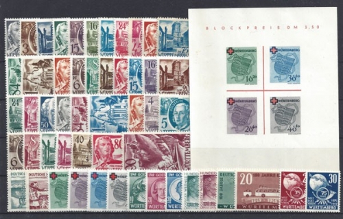 Französische Zone Württemberg, MiNr. 1-52, komplettes Gebiet, postfrisch
