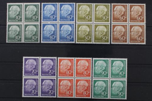 Deutschland (BRD), MiNr. 259-265 x w, Viererblöcke, postfrisch