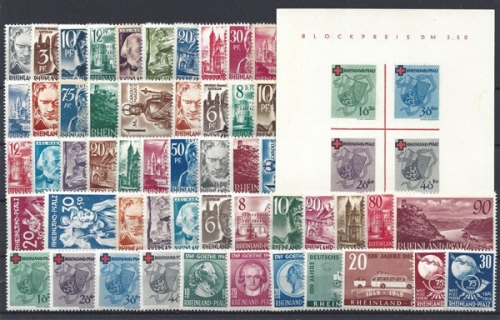 Französische Zone Rheinland-Pfalz, MiNr. 1-52, komplettes Gebiet, postfrisch