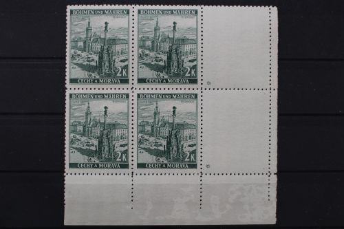 Böhmen & Mähren, MiNr. 31, 4er Block, Ecke re. unten, Leerfelder m. Sternen, postfrisch