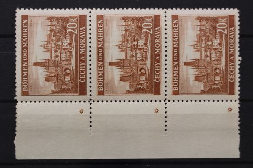Böhmen & Mähren, MiNr. 37, 3er Streifen, linker Rand mit Sternen, postfrisch