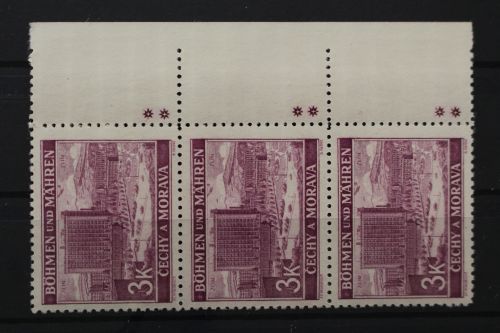 Böhmen & Mähren, MiNr. 33, 3er Streifen, re. Rand mit Kreuzsternen, postfrisch