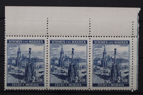 Böhmen & Mähren, MiNr. 32, Dreierstreifen, Ecke rechts oben, postfrisch