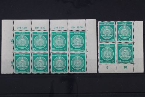DDR Dienst A, MiNr. 35 B, 4er Blöcke, Ecke 1,2 + 4, postfrisch