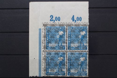 Bizone, MiNr. 43 II, 4er Block, Ecke links oben, postfrisch