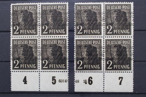 Bizone, MiNr. 36 I, zwei 4er Blöcke, Unterrand m. HAN, postfrisch