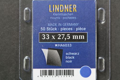 Lindner-Klemmtaschen, 50 Stück, schwarz, 33 x 27,5 mm