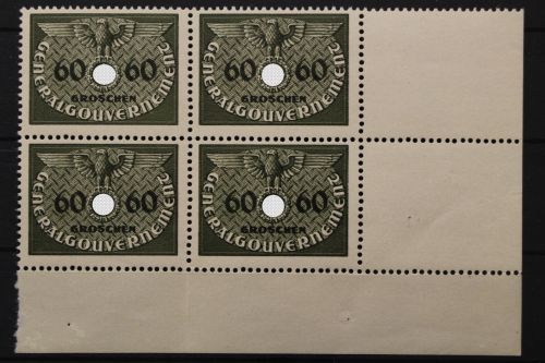 Generalgouvernement Dienst, MiNr. 11, 4er Block, Ecke rechts unten, postfrisch